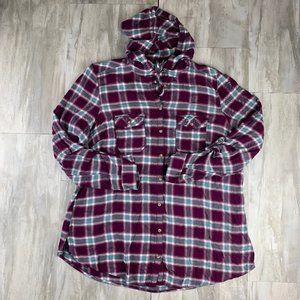 SOLD Maurices Maroon Green Cream Plaid Hooded Flannel Size 1
